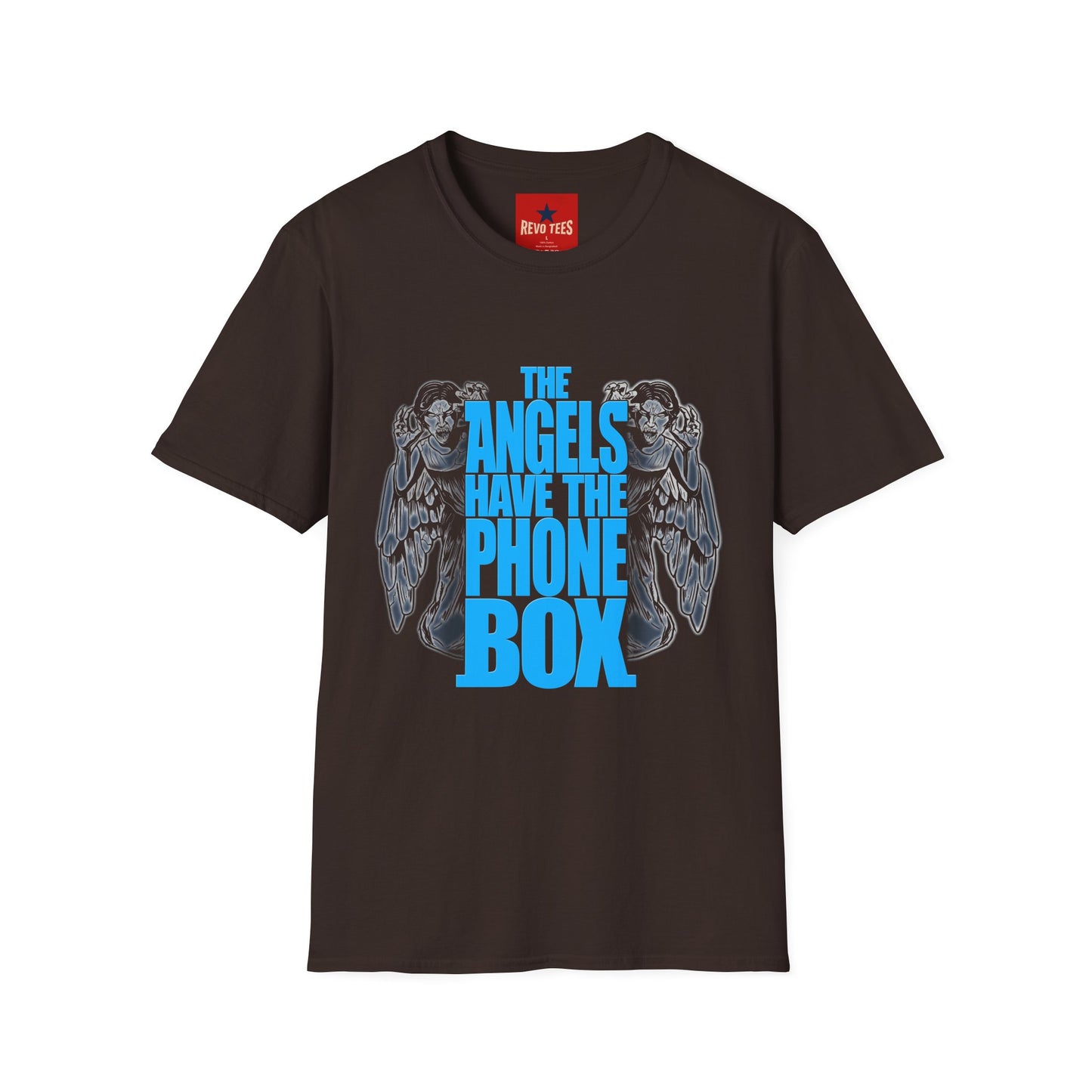 Angels Have the Phone Box T-Shirt — Retro Blue Gothic Angel Tee