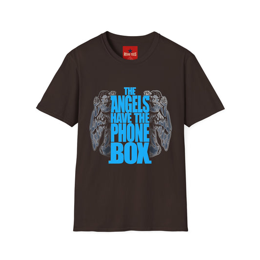 Angels Have the Phone Box T-Shirt — Retro Blue Gothic Angel Tee