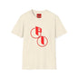Parker Industries Graphic Tee — Red Circular Monogram Design