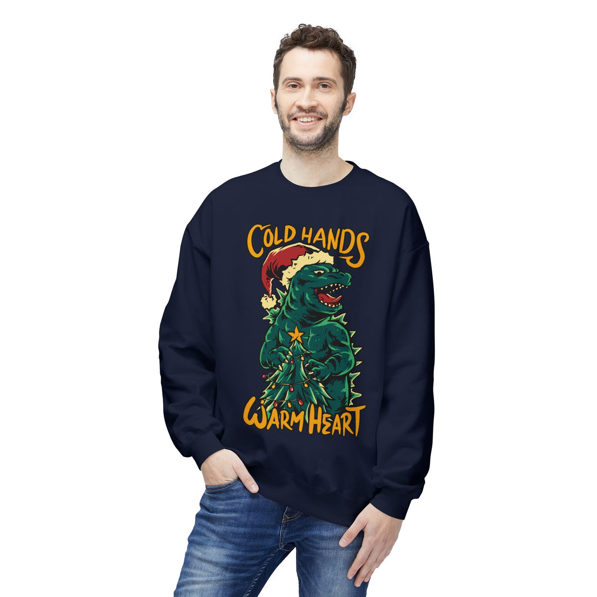 Christmas Godzilla - "Cold Hands Warm Heart" Holiday Crewneck Sweatshirt