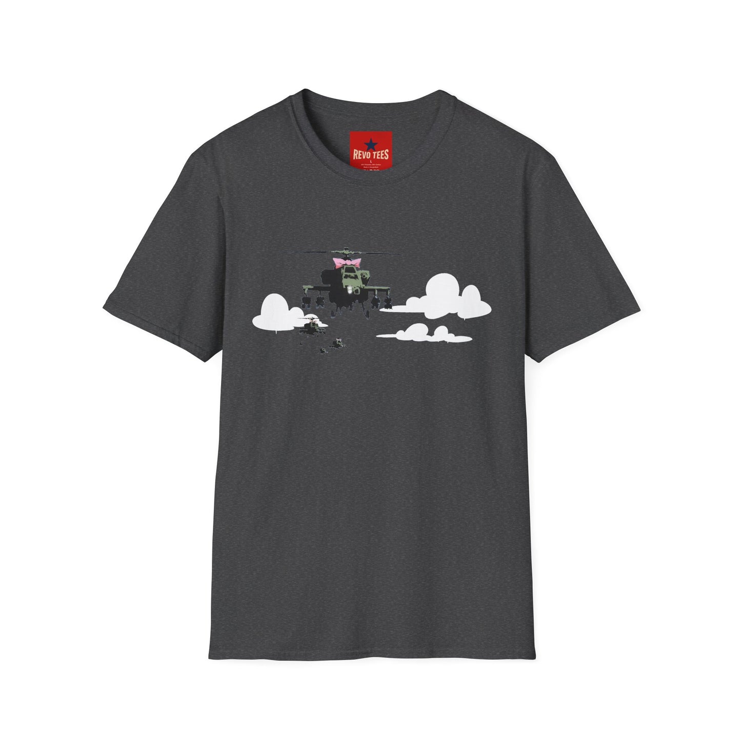 Banksy Helicopter Pilot Graphic T-Shirt — Vintage Chopper Clouds Design