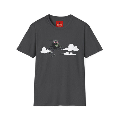 Banksy Helicopter Pilot Graphic T-Shirt — Vintage Chopper Clouds Design