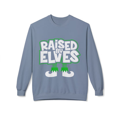 Raised by Elves Sweatshirt – Christmas Funny Holiday Crewneck