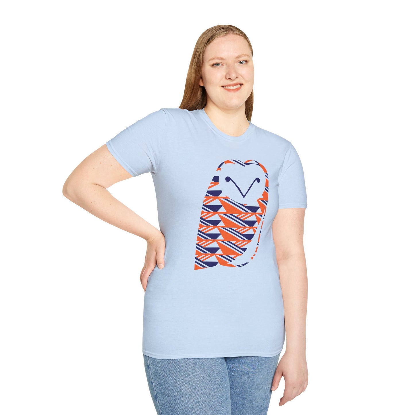 Owl Pattern T-Shirt — Geometric Orange & Navy Cute Owl Graphic Tee