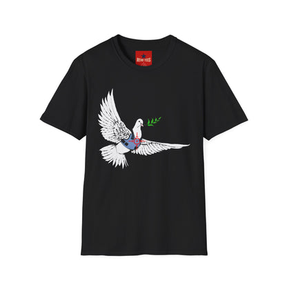 Banksy's Dove of Peace T‑Shirt — Flying Dove with Olive Branch & Earth Heart Graphic