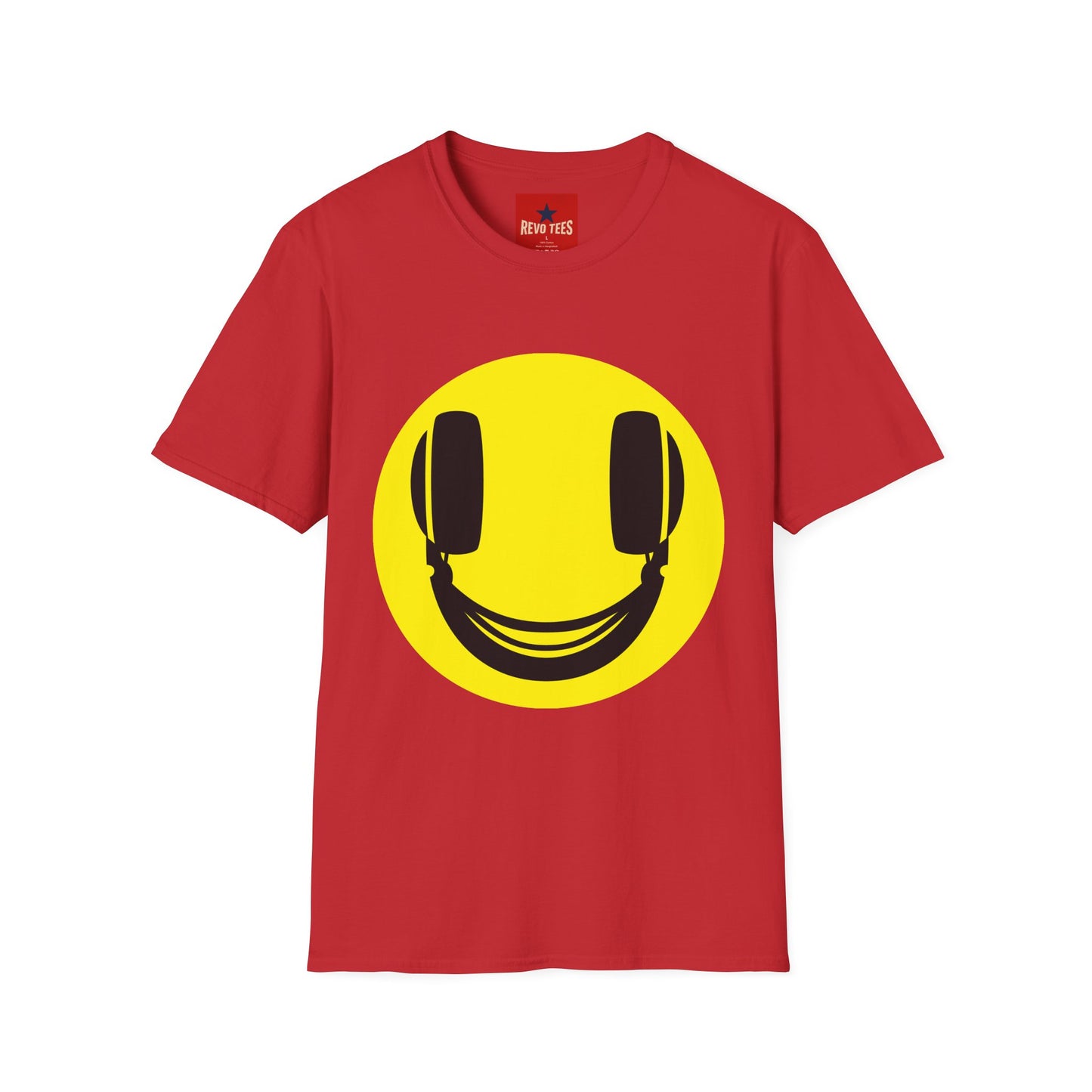 Smiley Face Headphones T-Shirt — Retro Music Lover Graphic Tee