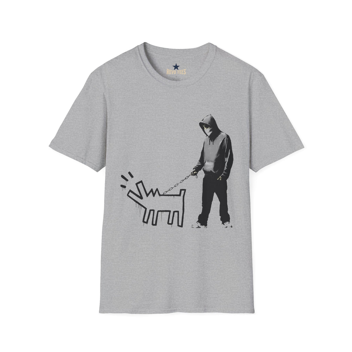 Revotees Banksy Walking the Dog Urban Keith Haring Style Graphic T-Shirt - alternate view 2