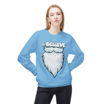"I Believe" Santa Beard Holiday Crewneck Sweatshirt