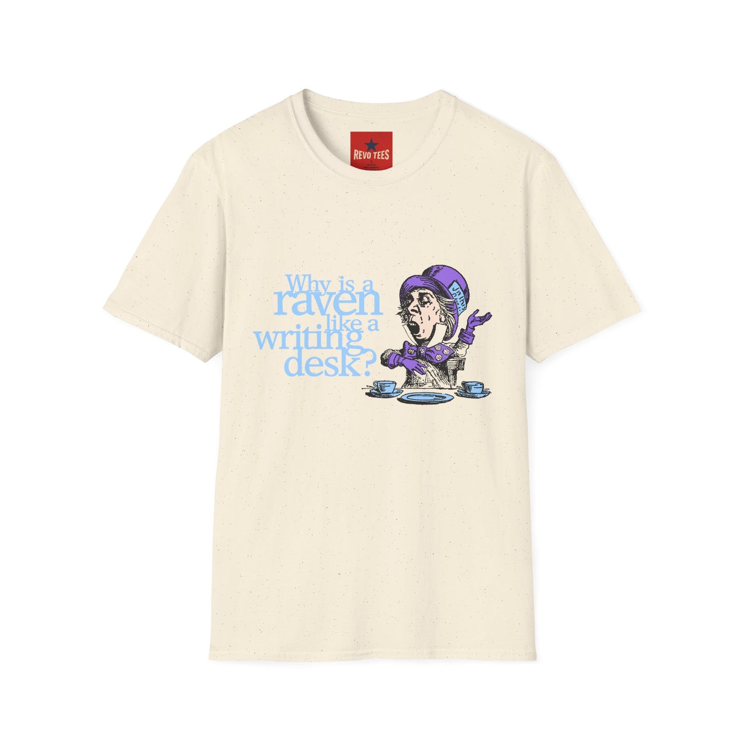 Why Is a Raven Like a Writing Desk? T-Shirt — Alice in Wonderland Mad Hatter Illustration