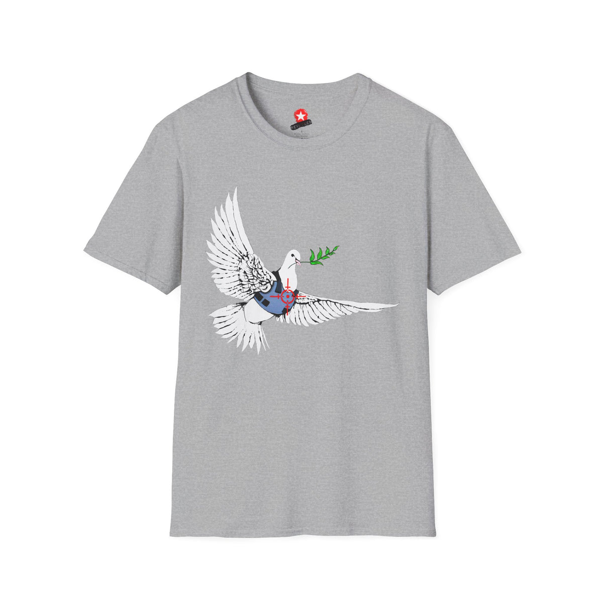 Revotees Banksys Dove of Peace Flying Dove with Olive Branch Earth Heart Graphic T-Shirt - alternate view 4