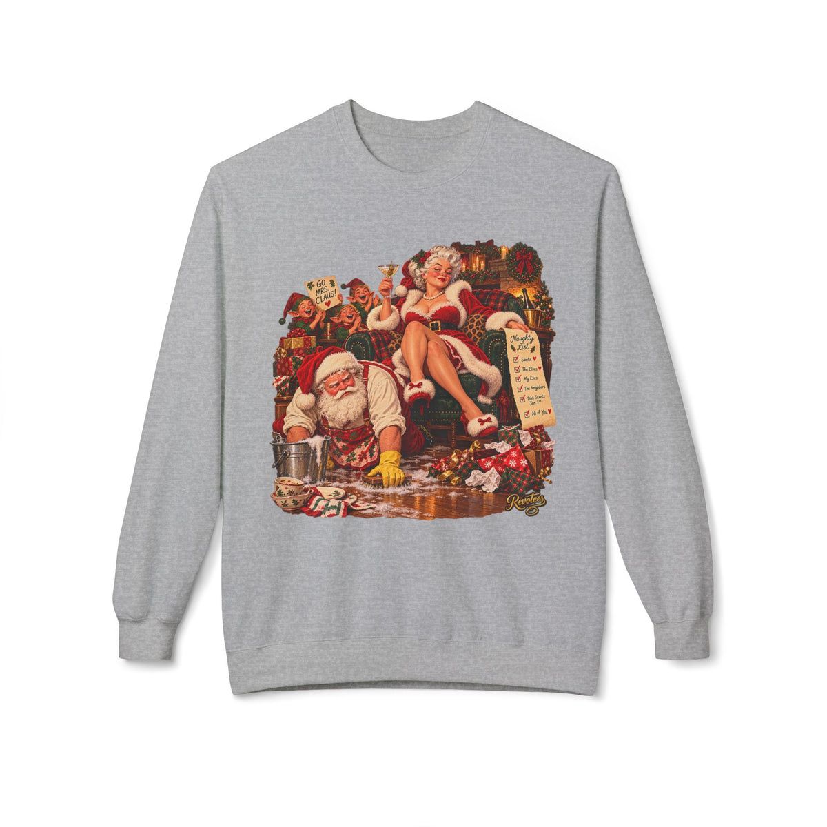 REVOTEES Vintage Santa Pin-Up Christmas Crewneck Sweatshirt