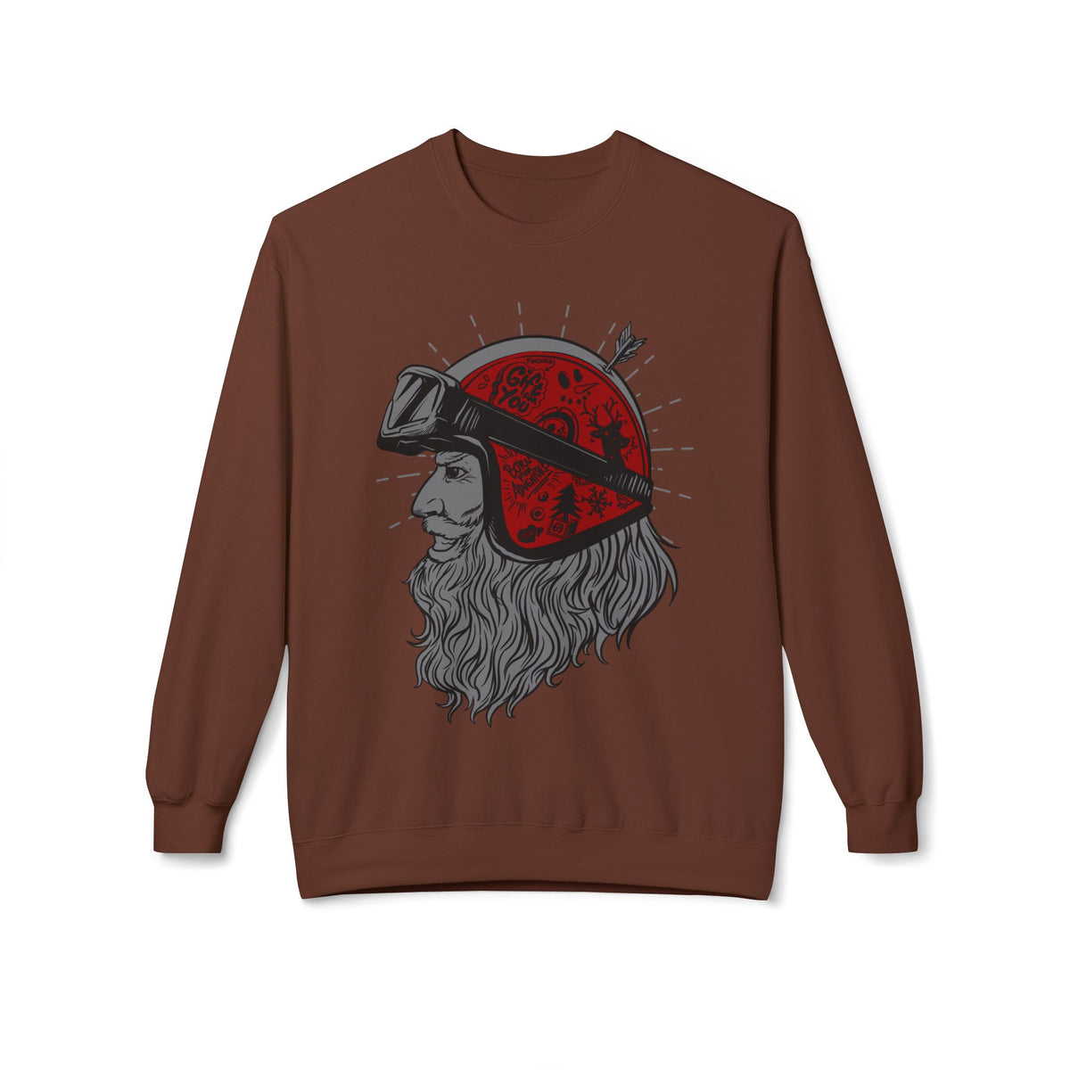 Santa the Bearded Rider  – Red Helmet Moto Crewneck Sweatshirt