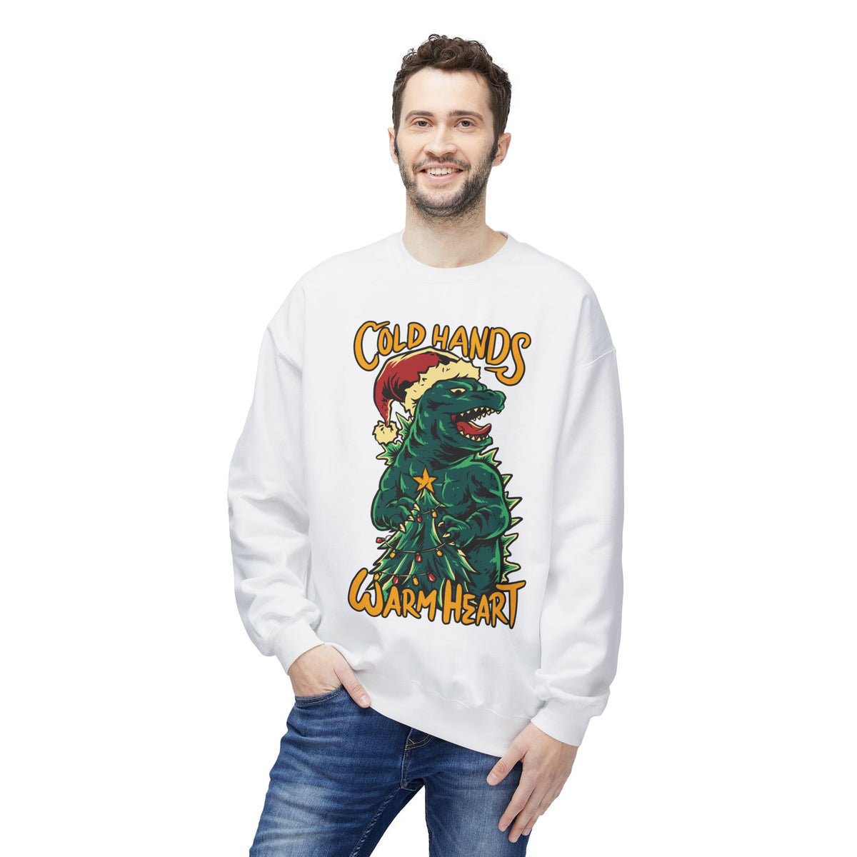 Christmas Godzilla - "Cold Hands Warm Heart" Holiday Crewneck Sweatshirt