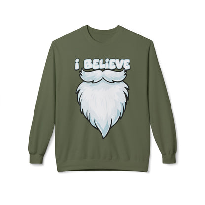"I Believe" Santa Beard Holiday Crewneck Sweatshirt