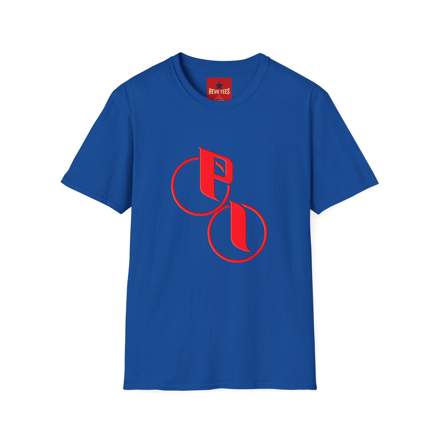 Parker Industries Graphic Tee — Red Circular Monogram Design