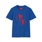 Parker Industries Graphic Tee — Red Circular Monogram Design