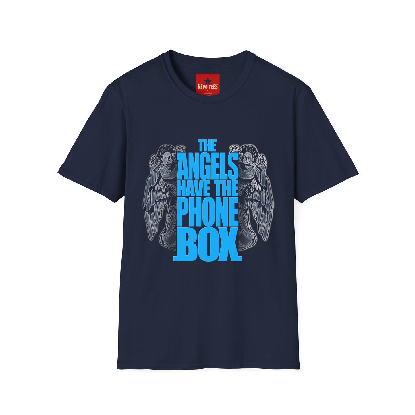Angels Have the Phone Box T-Shirt — Retro Blue Gothic Angel Tee