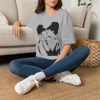 Banksy - Kissing Policemen Graphic T‑Shirt — Vintage Stencil Couple Print