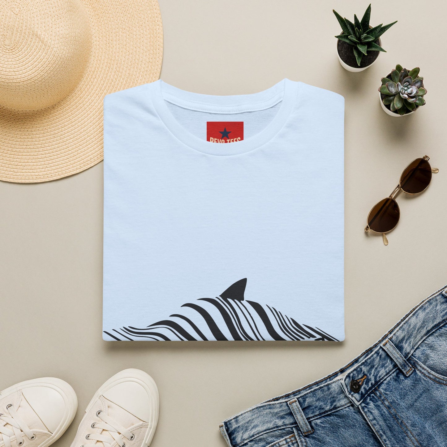 Whale Wave T-Shirt — Minimal Black Stripe Whale Design