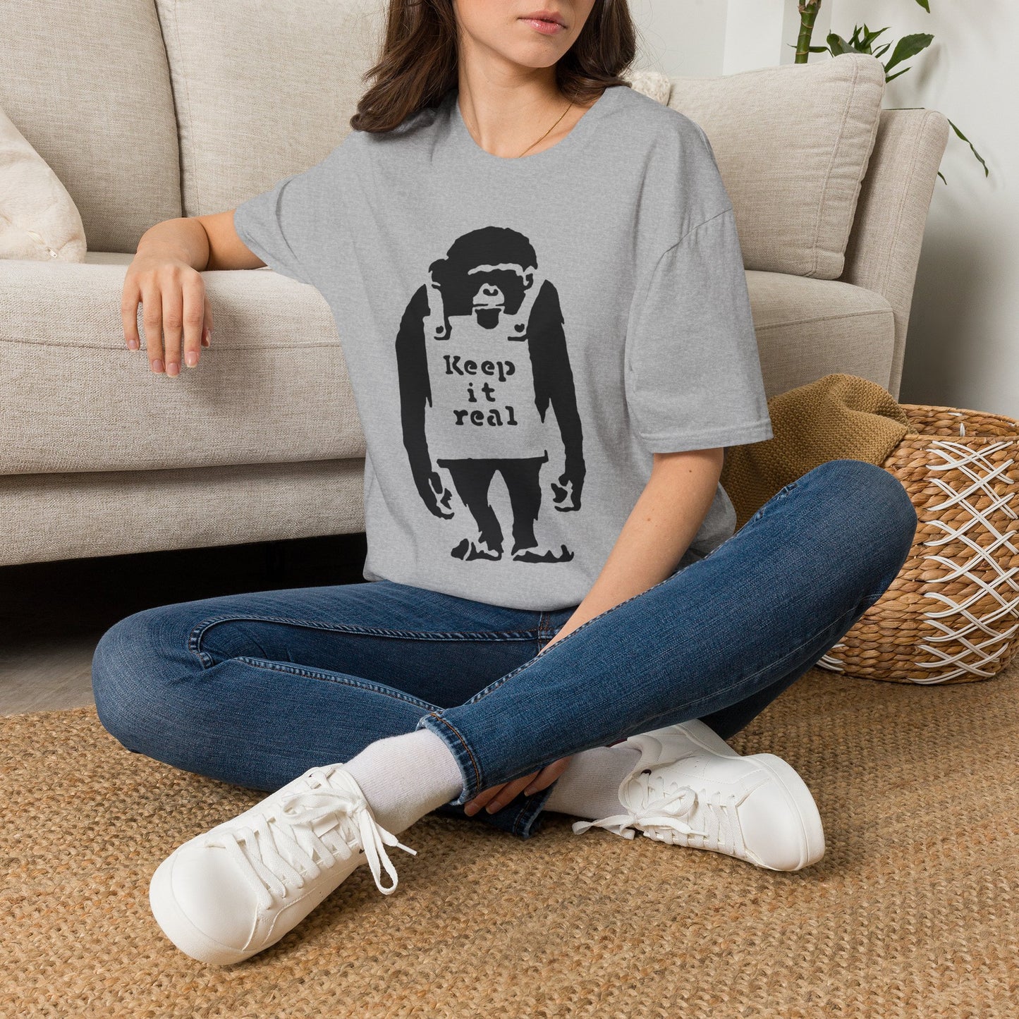 Banksy T‑Shirt — 'Keep It Real' Monkey Graphic Tee — Vintage Streetwear, Casual Gift