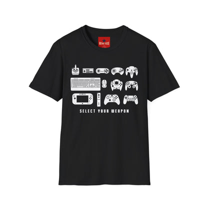Gaming Controllers T-Shirt — "Select Your Weapon" Retro Console Gamer Tee