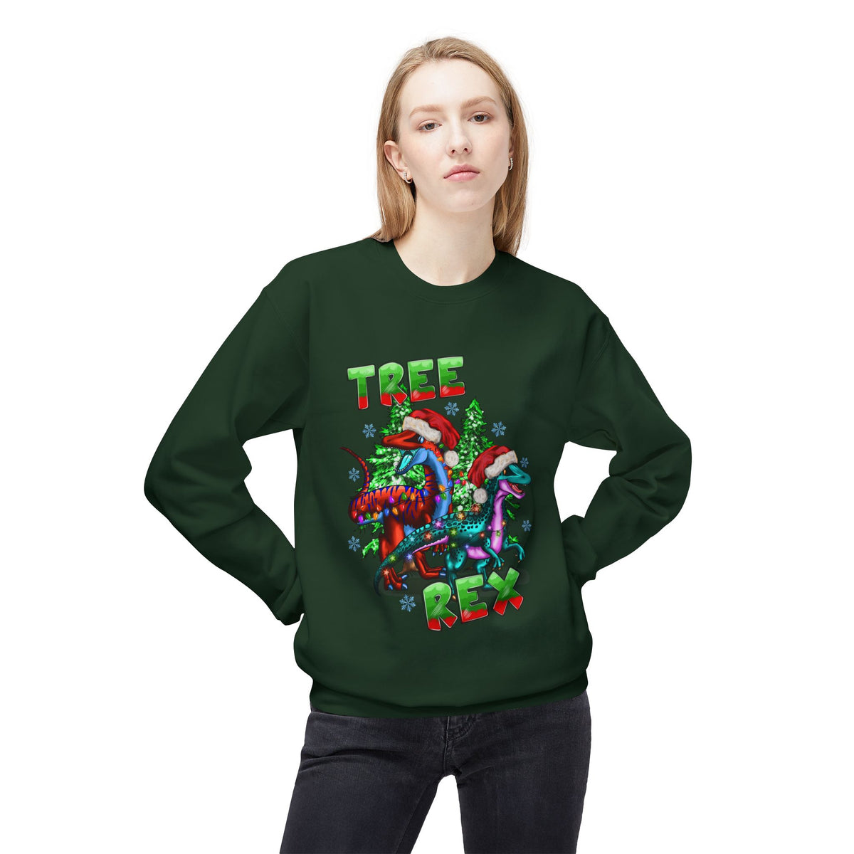 Tree Rex Christmas — Festive Dinosaur Holiday CrewneckSweatshirt