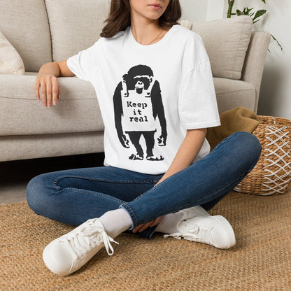Banksy T‑Shirt — 'Keep It Real' Monkey Graphic Tee — Vintage Streetwear, Casual Gift