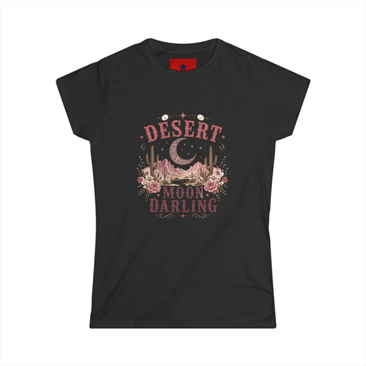 Desert Moon Darling Tee — Women's Boho Moon & Cactus Graphic T-Shirt