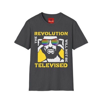 Revolution Is Televised T-Shirt — Retro Rainbow Sunglasses Protest Tee
