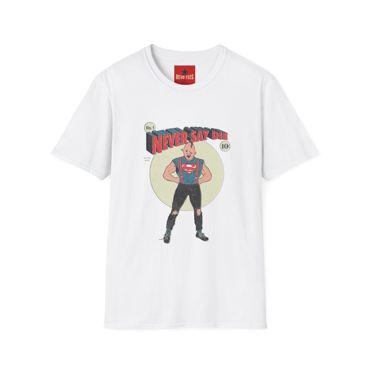 Revotees Never Say Die Retro Strongman Graphic T-Shirt - alternate view 2