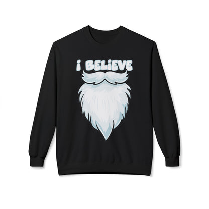 "I Believe" Santa Beard Holiday Crewneck Sweatshirt