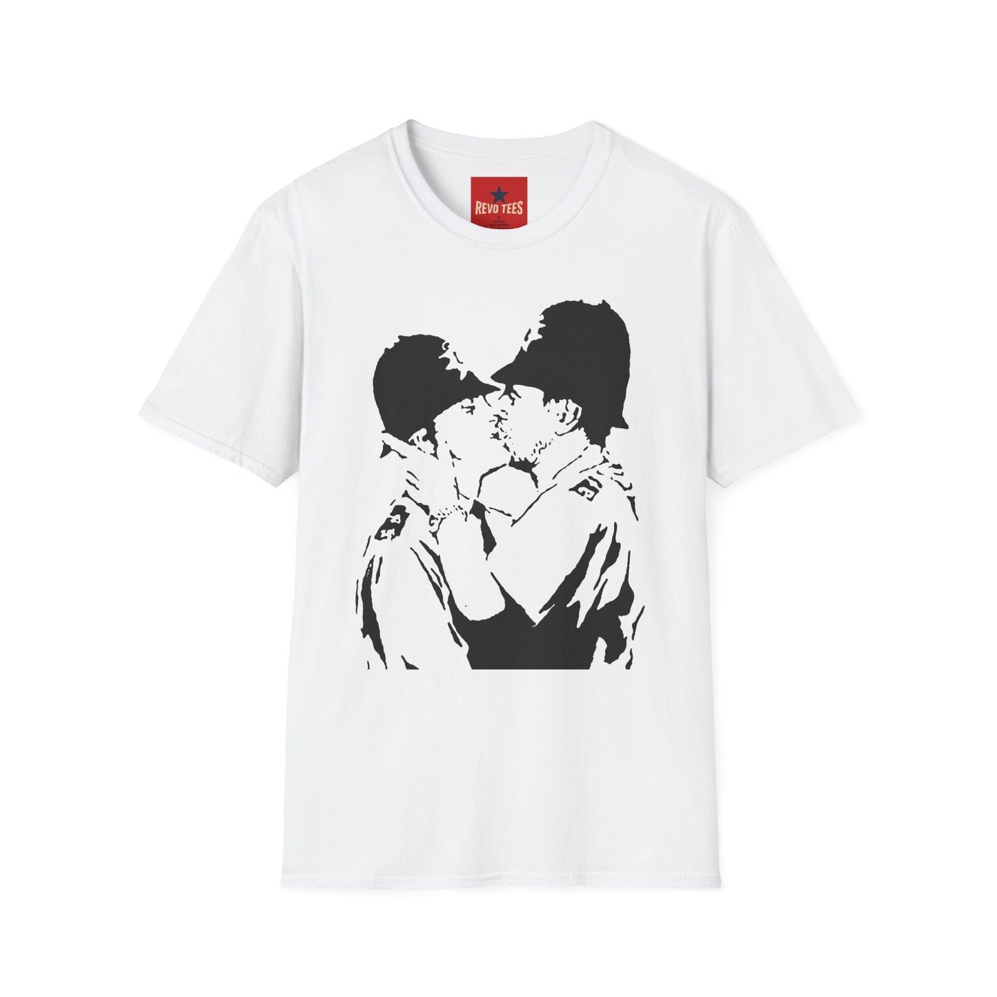 Banksy - Kissing Policemen Graphic T‑Shirt — Vintage Stencil Couple Print