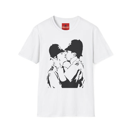 Banksy - Kissing Policemen Graphic T‑Shirt — Vintage Stencil Couple Print