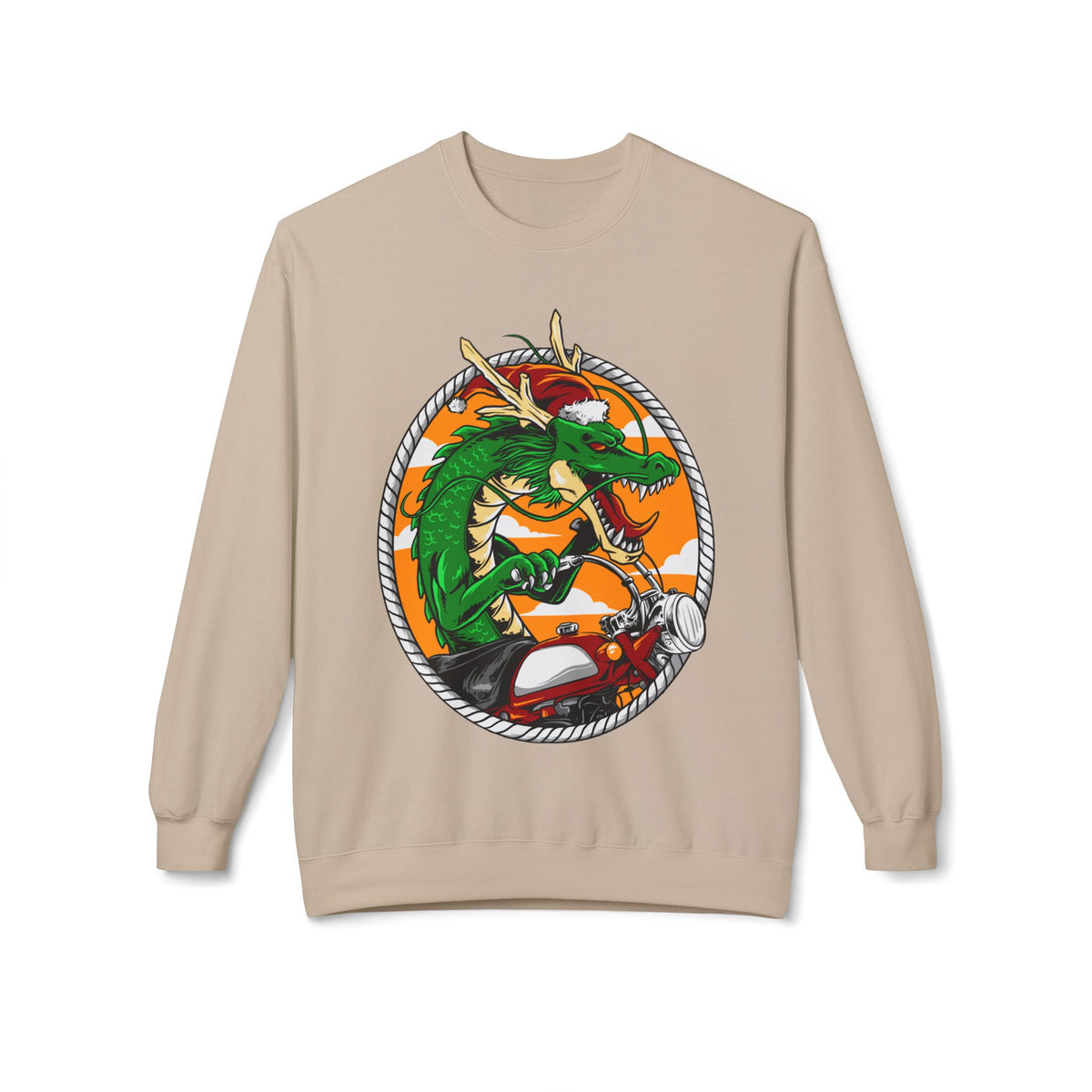 Dragon Santa Riding — Retro Green Dragon Surfing Crewneck Sweatshirt