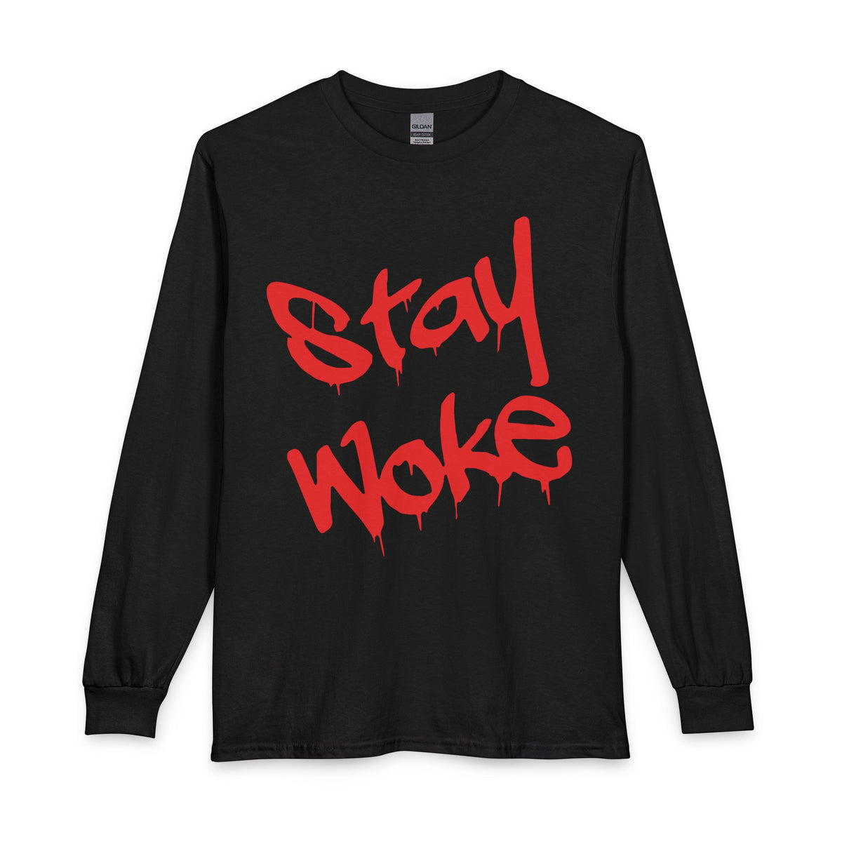Stay Woke Long Sleeve Tee – Red Blood Graffiti Script Shirt