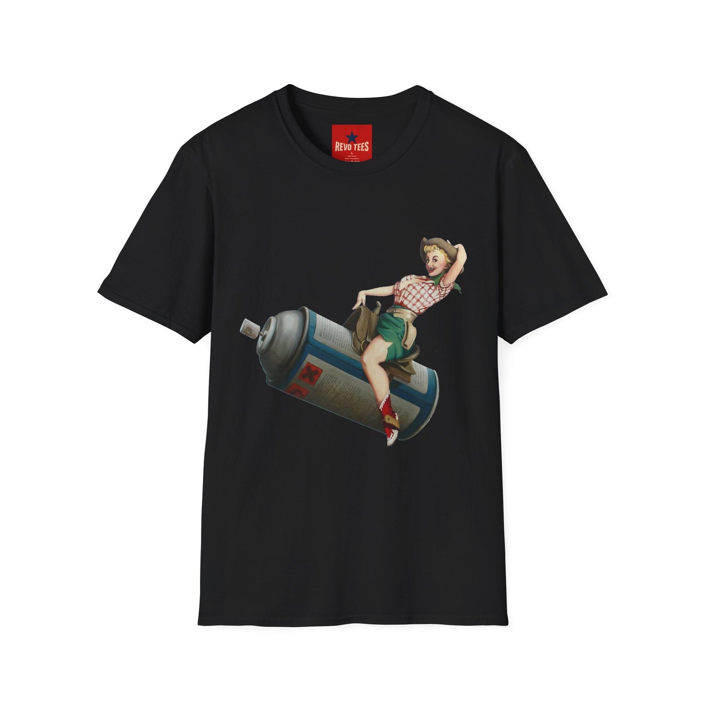 Banksy Pin-Up Cowgirl T-Shirt — Retro Pinup Girl Riding Soda Can Vintage Tee