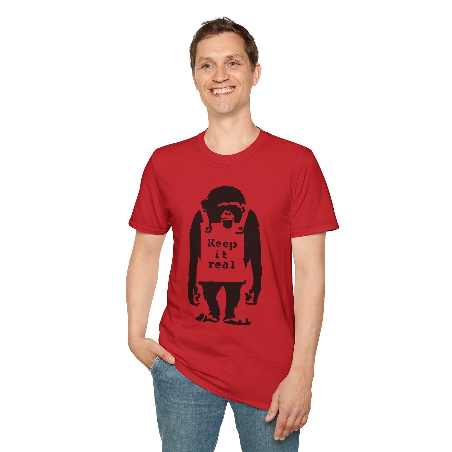 Banksy T‑Shirt — 'Keep It Real' Monkey Graphic Tee — Vintage Streetwear, Casual Gift