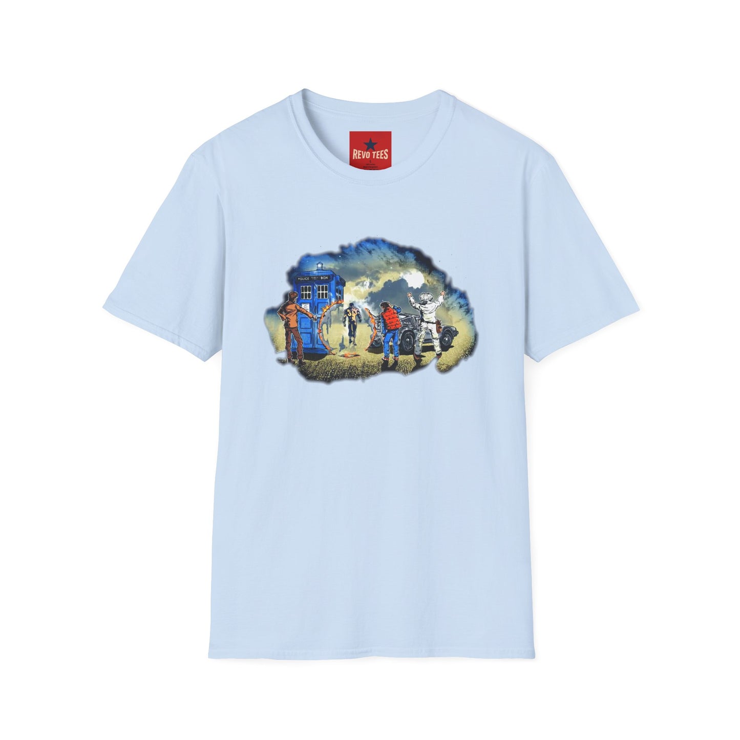 Sci‑Fi Adventure T‑Shirt — Time Traveler Crew Scene