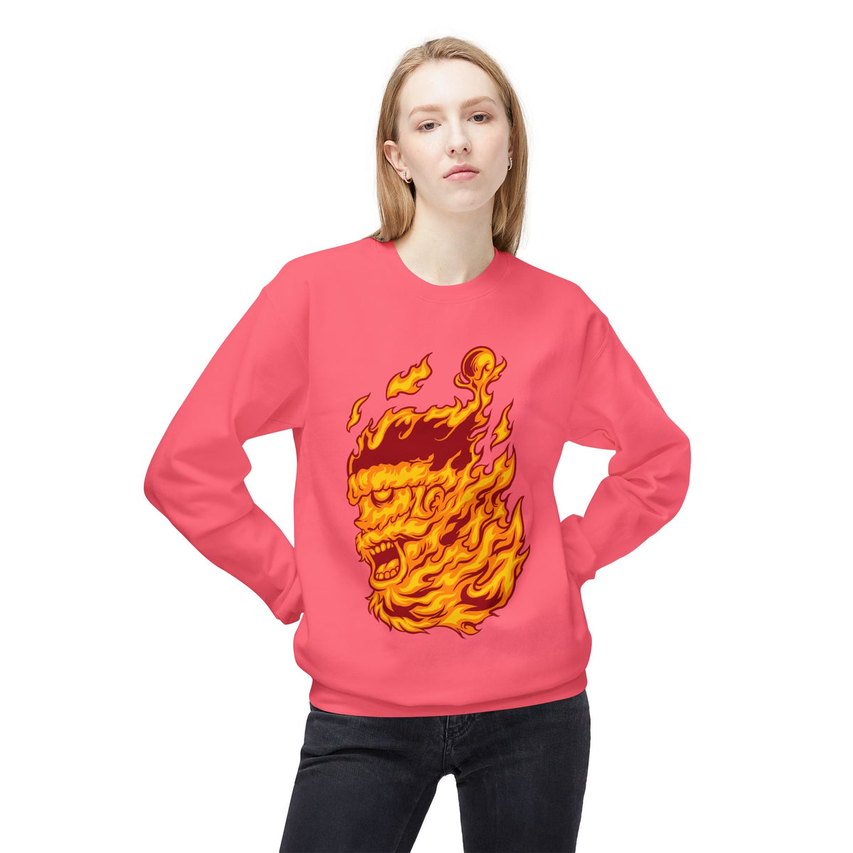 Flaming Santa Skull Redneck - I mean Crewneck Sweatshirt