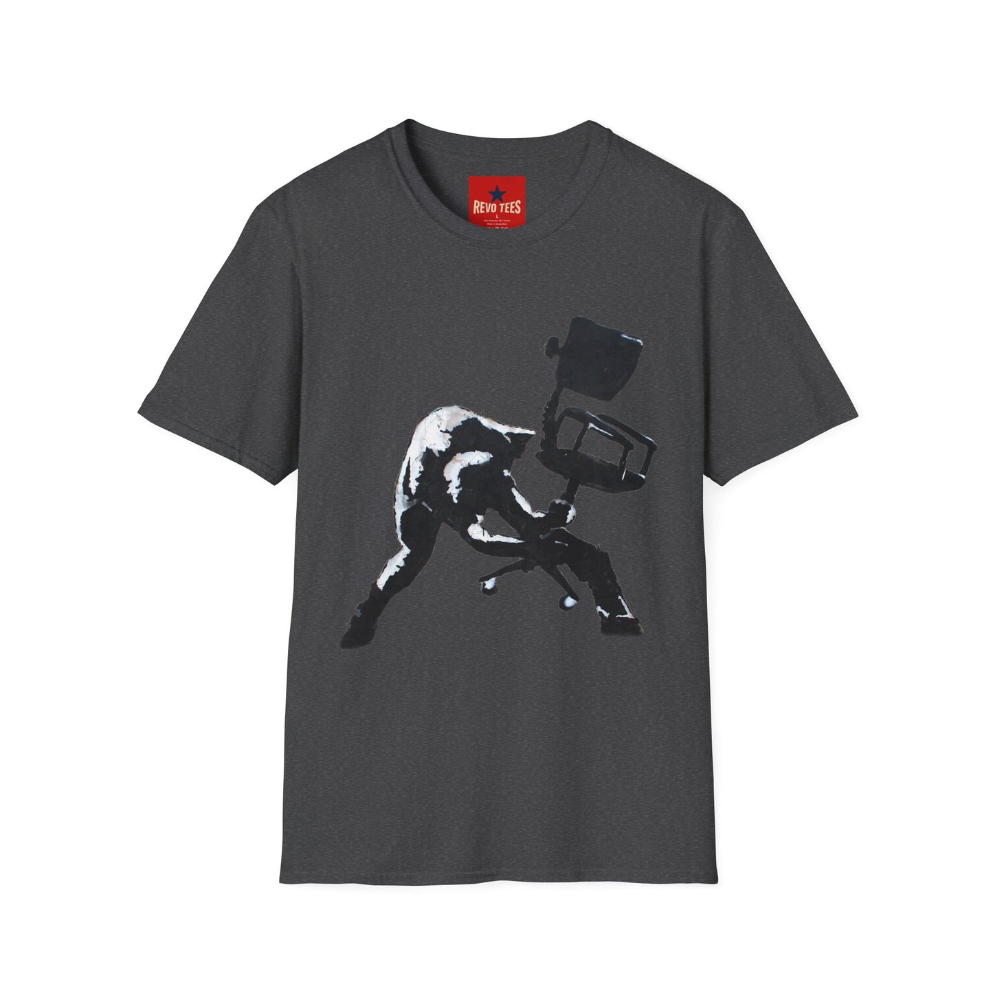 Banksy T-Shirt — Black Cat Tossing Office Chair Graphic Tee
