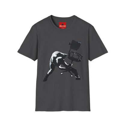 Banksy T-Shirt — Black Cat Tossing Office Chair Graphic Tee
