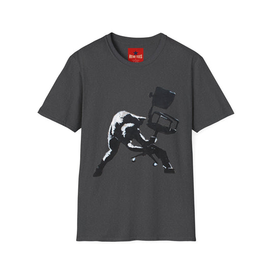 Banksy T-Shirt — Black Cat Tossing Office Chair Graphic Tee