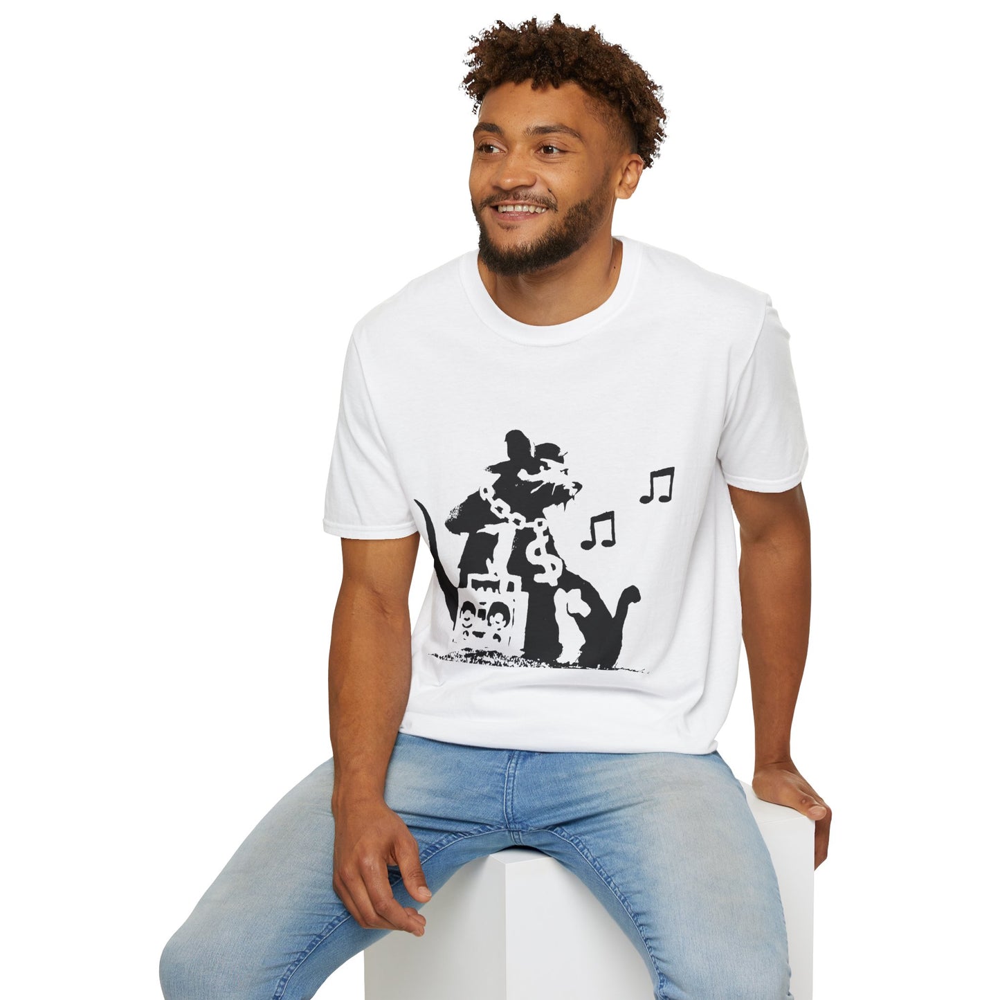Music Cat T-Shirt — Black Silhouette Singing Rat Graphic Tee