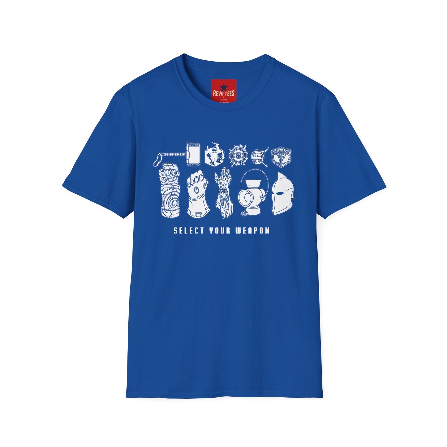 Graphic T-Shirt — "Select Your Weapon" Gamer/Pop Culture Icons Tee