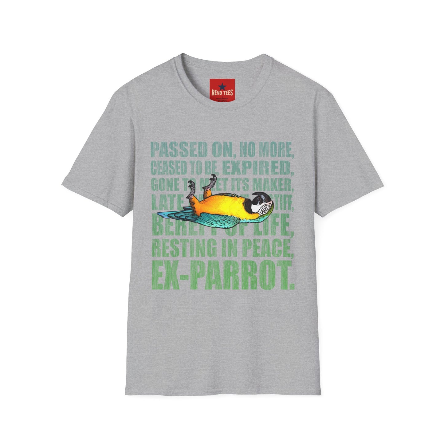 Ex-Parrot T-Shirt — Funny Parrot Memorial Tee (Passed On, Resting in Peace)