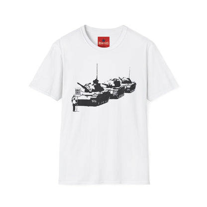Banksy Tank Lineup Graphic T-Shirt — Stencil Military Tanks Design