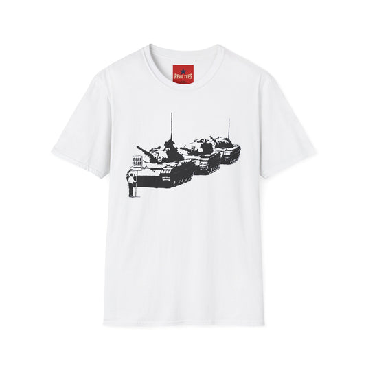 Banksy Tank Lineup Graphic T-Shirt — Stencil Military Tanks Design