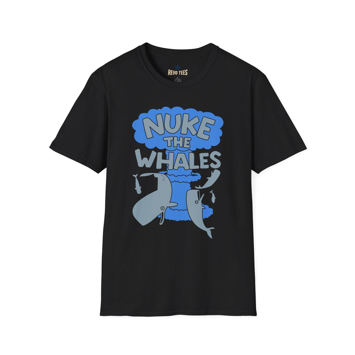 Revotees Nuke the Whales Satirical Graphic Funny Retro Ocean Design T-Shirt