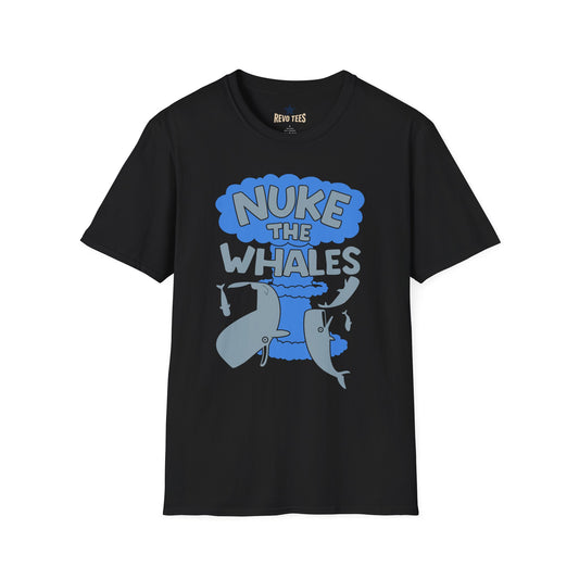 Revotees Nuke the Whales Satirical Graphic Funny Retro Ocean Design T-Shirt