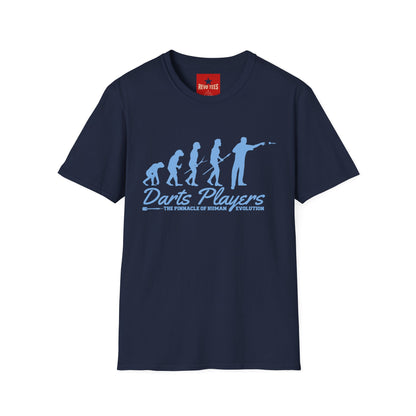 Darts Players Evolution T-Shirt — Funny Darting Evolution Graphic Tee for Players & Fans
